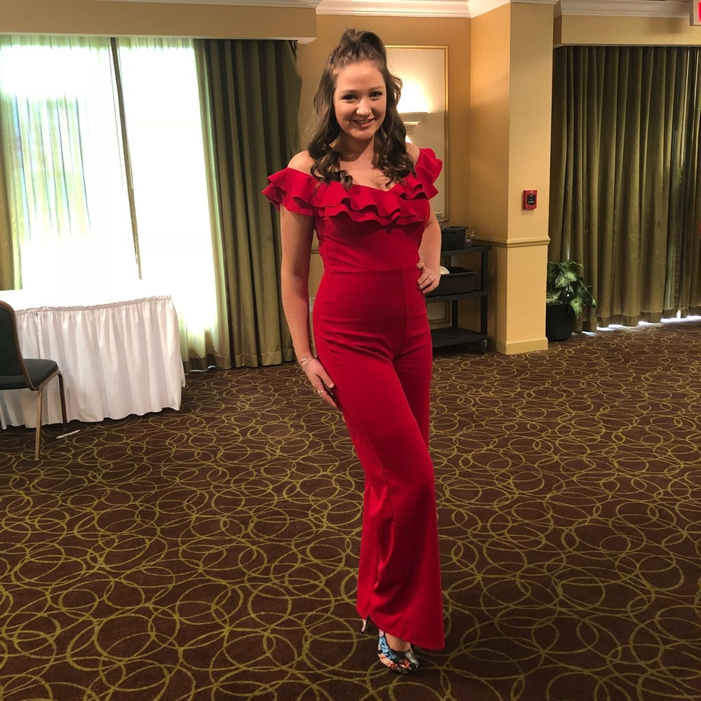 Windsor Red Off-Shoulder Jumpsuit